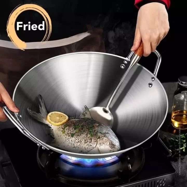 Thickened Aluminum Two Sided - Handle Wok Frying Pan | - Elegant Households KE