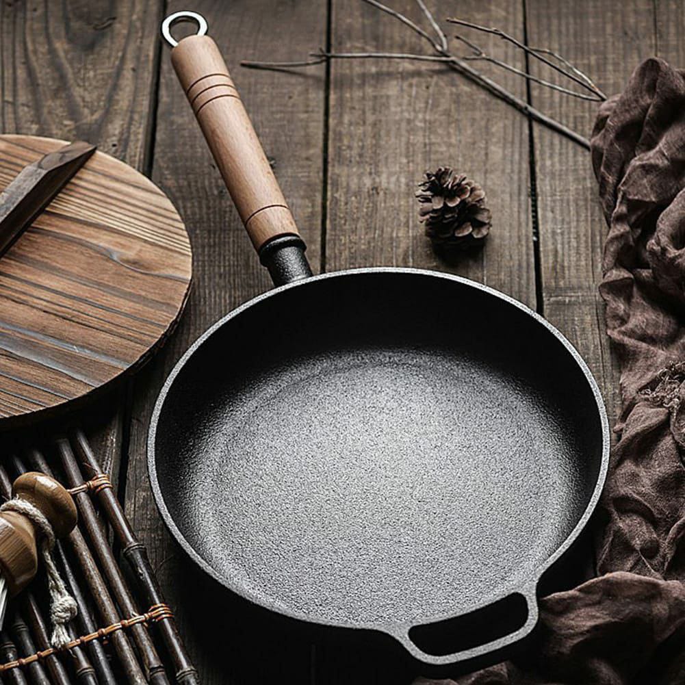 Thickened cast iron frying pan with bamboo lid | - Elegant Households KE