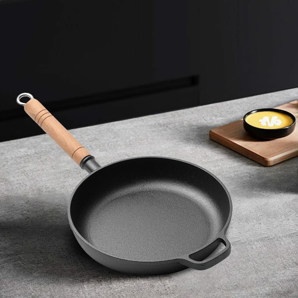 Thickened cast iron frying pan with bamboo lid | - Elegant Households KE