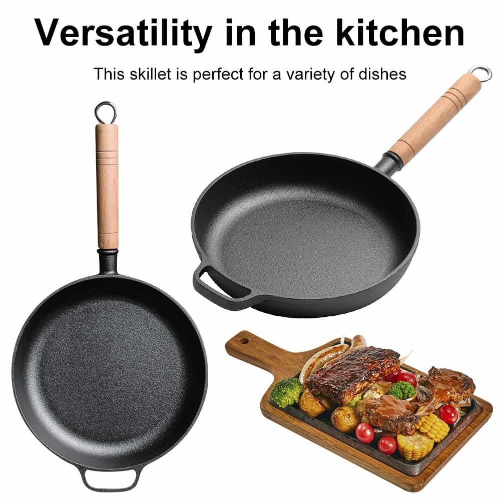 Thickened cast iron frying pan with bamboo lid | - Elegant Households KE