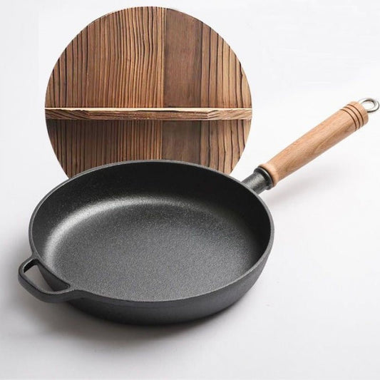 Thickened cast iron frying pan with bamboo lid | - Elegant Households KE