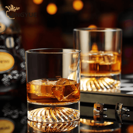 Threaded Heavy Base Crystal Whiskey Glass Set of 6 – Premium 300ml Heat - Resistant Clear Glassware | - Elegant Households KE