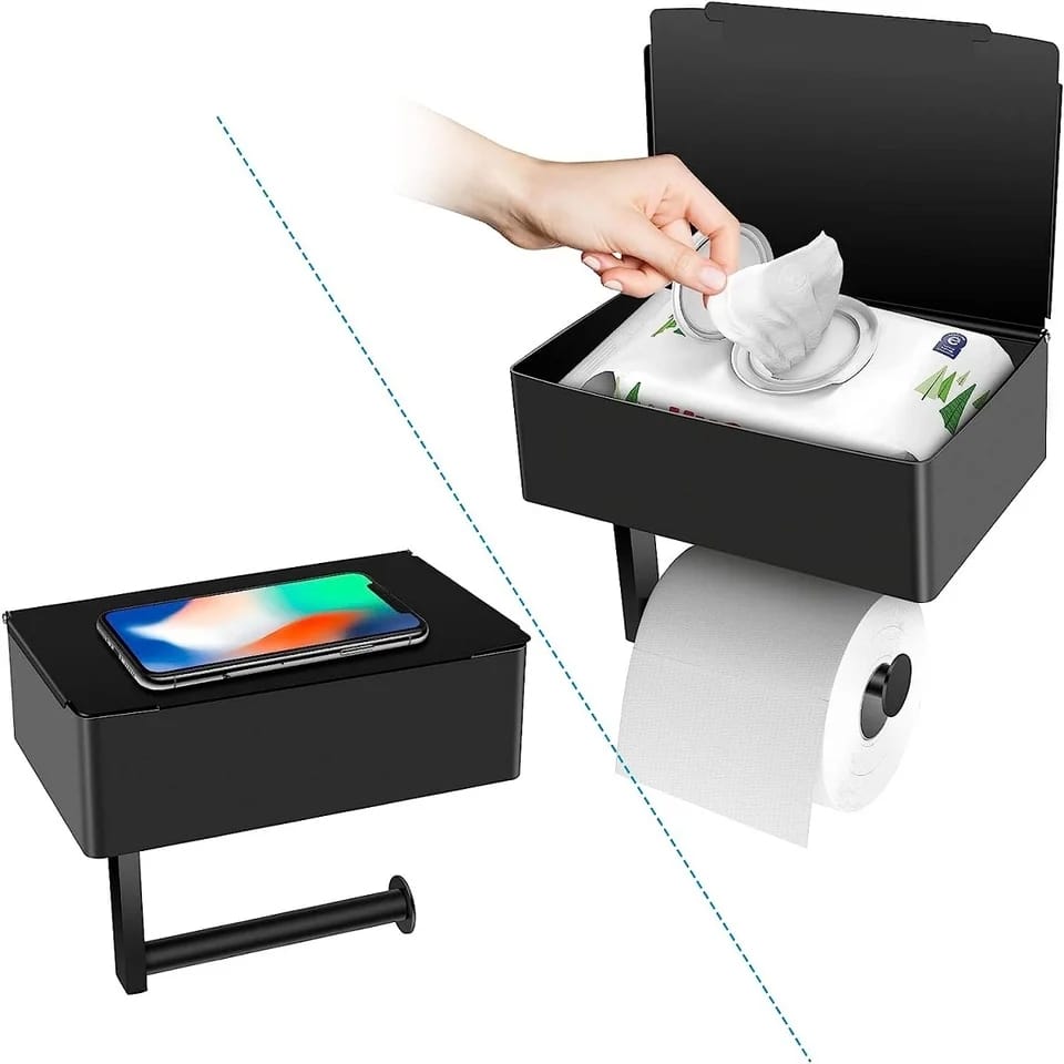 Toilet paper holder with shelf and storage | - Elegant Households KE