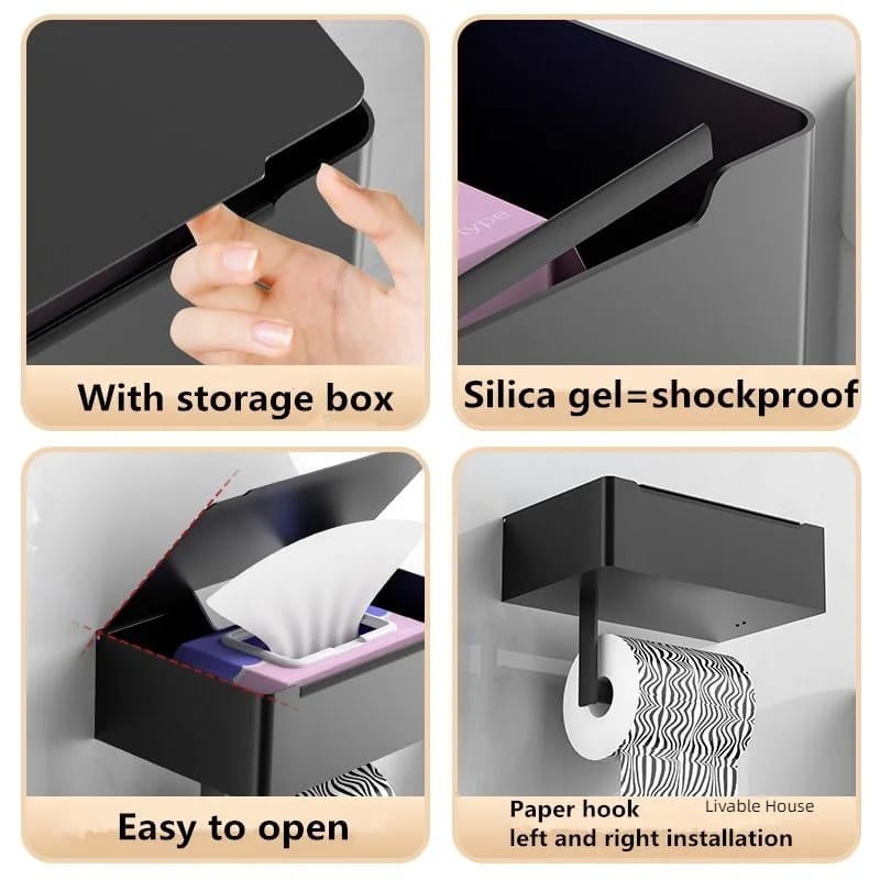 Toilet paper holder with shelf and storage | - Elegant Households KE