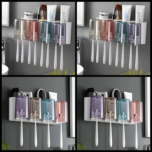 Toothbrush Holder Set with 4 Clear Glasses | - Elegant Households KE