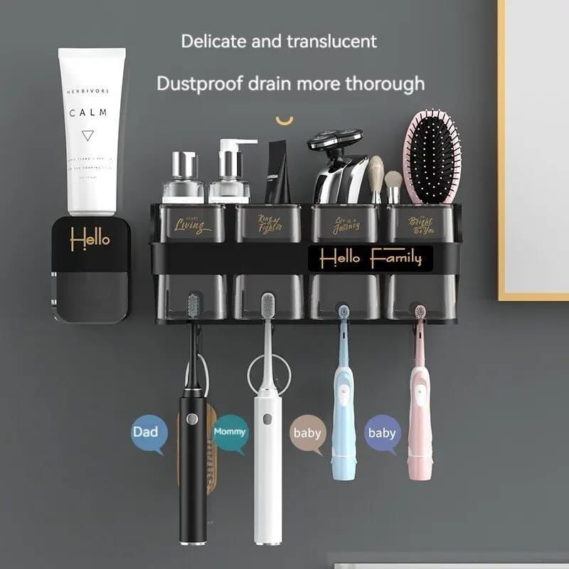 Toothbrush holder /Toothpaste dispenser with 4 cups | - Elegant Households KE