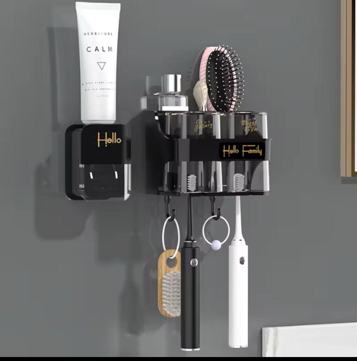Toothbrush holder /Toothpaste dispenser with cups | - Elegant Households KE