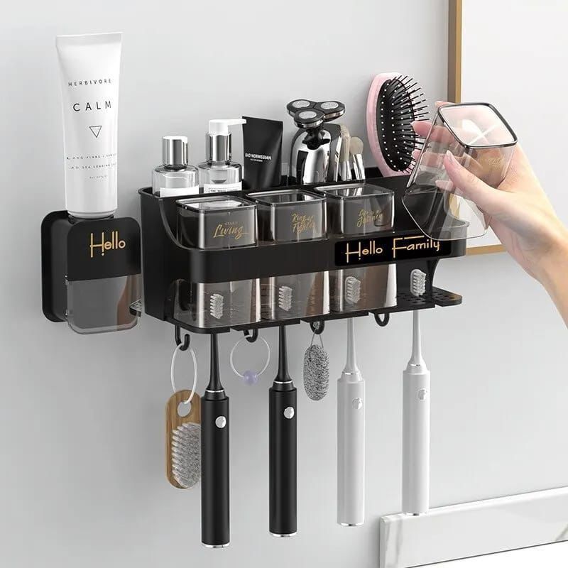 Toothbrush holder /Toothpaste dispenser with cups | - Elegant Households KE