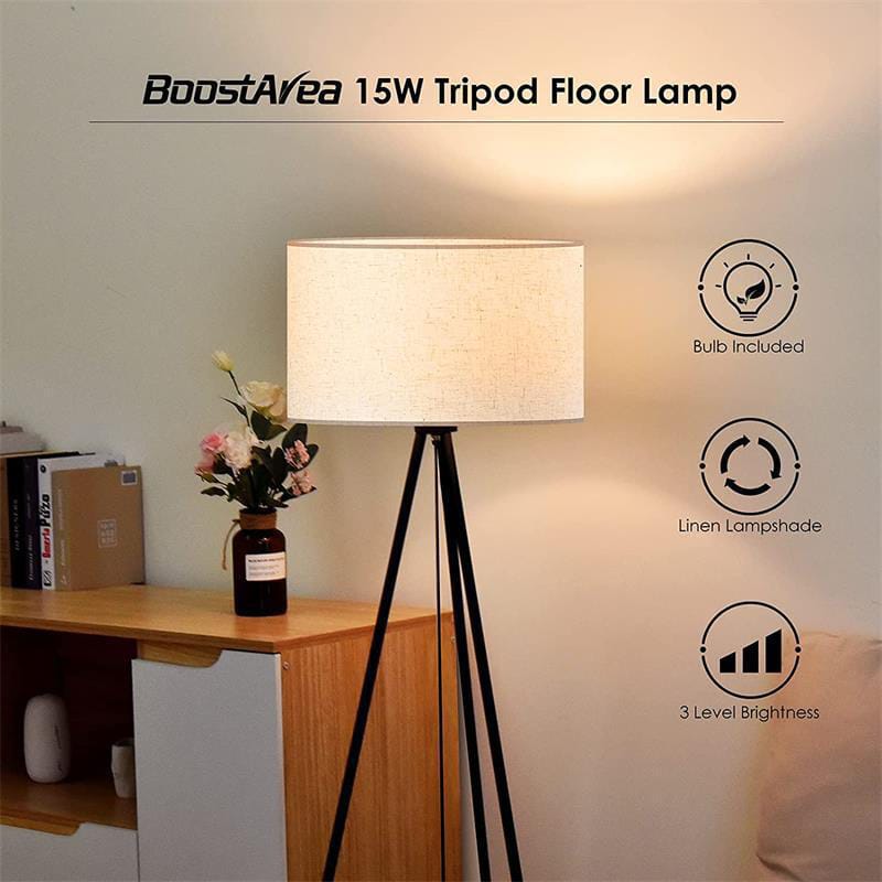 Tripod Floor Lamp for Living Room 15watts Tall Standing Lampshade | - Elegant Households KE