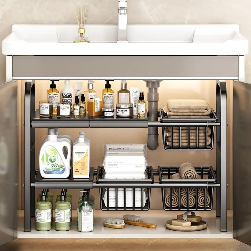 Under the sink adjustable 2 tier rack | - Elegant Households KE