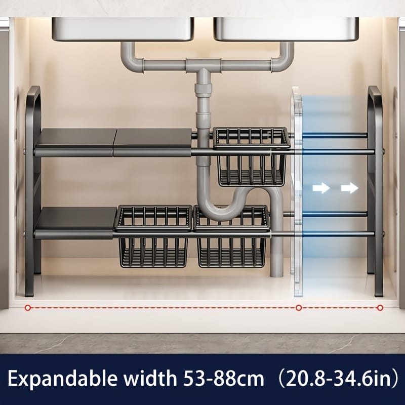 Under the sink adjustable 2 tier rack | - Elegant Households KE