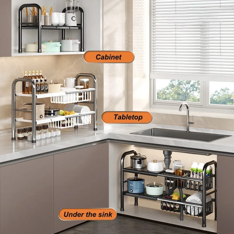 Under the sink adjustable 2 tier rack | - Elegant Households KE