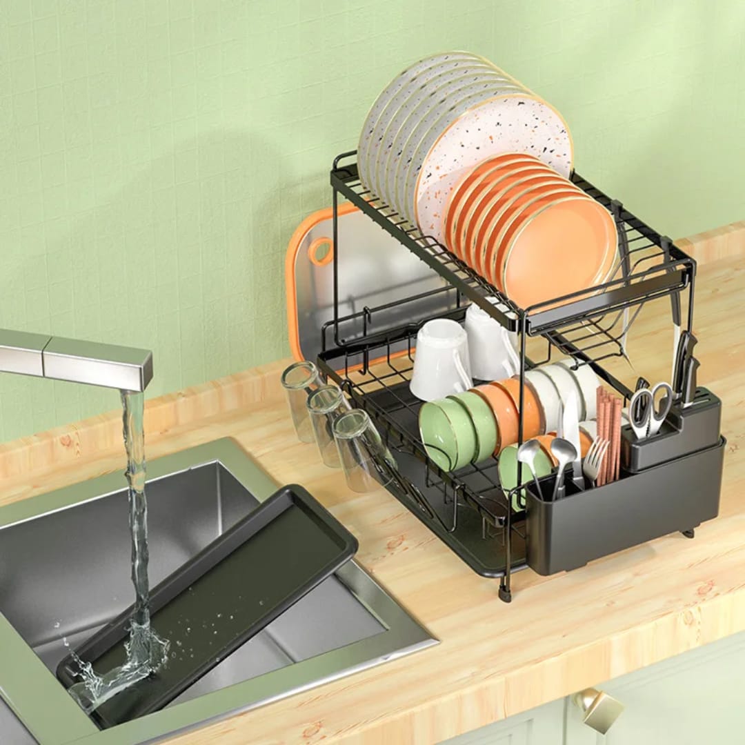 Unique Double Layer Carbon Steel Dishrack | - Elegant Households KE
