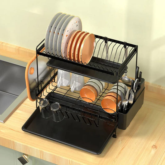 Unique Double Layer Carbon Steel Dishrack | - Elegant Households KE