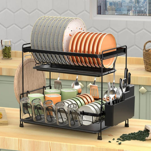 Unique Double Layer Carbon Steel Dishrack | - Elegant Households KE