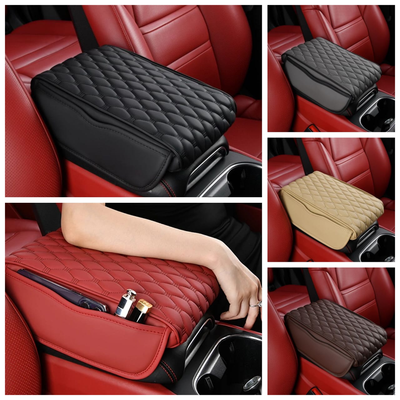 Universal car armrest pad with side storage | - Elegant Households KE
