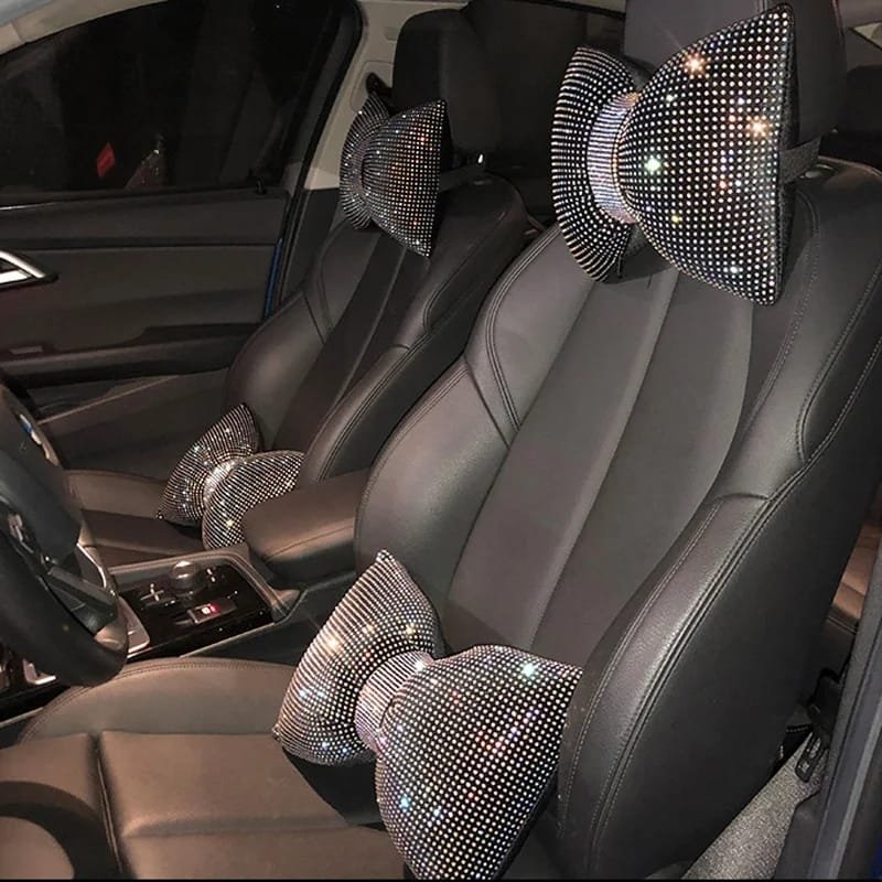 Universal luxury rhinestone diamond bowknot car headrest | - Elegant Households KE