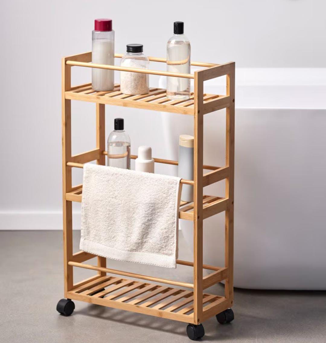 Versatile Three tier bamboo trolley cart | - Elegant Households KE