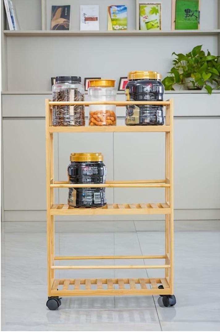 Versatile Three tier bamboo trolley cart | - Elegant Households KE