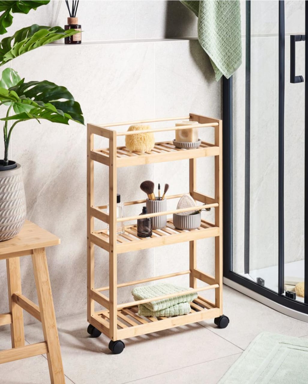 Versatile Three tier bamboo trolley cart | - Elegant Households KE