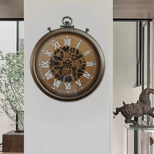 Vintage Steampunk Wall Clock – Roman Numerals & Exposed Gear Design | - Elegant Households KE
