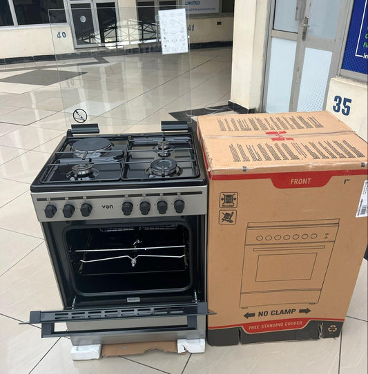 VON Cooker 3 Gas + 1 Electric - VCF653131NSY Enamel Black Inox | - Elegant Households KE