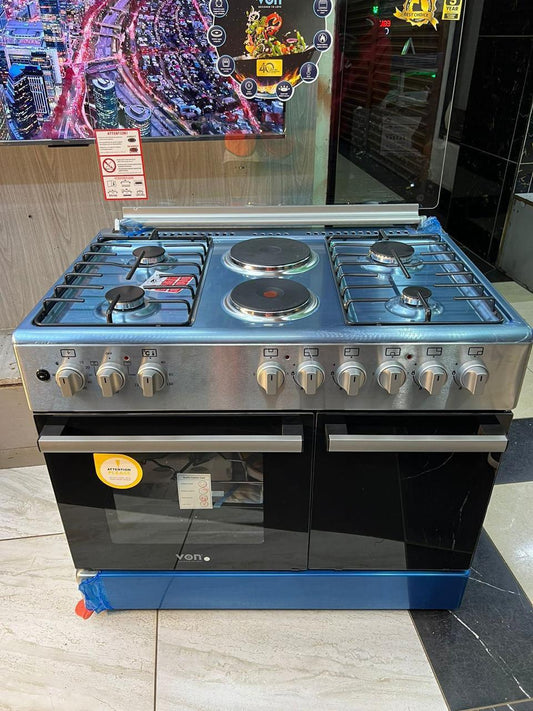 *VON* Cooker* 4 Gas* +* 2 Electric*, cylinder compartment - VAC9FH42CX Semi inox | - Elegant Households KE