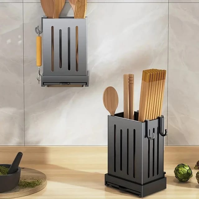 Wall Mounted Perforated Plastick spoon,chopstick Holder with drainer | - Elegant Households KE