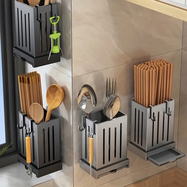 Wall Mounted Perforated Plastick spoon,chopstick Holder with drainer | - Elegant Households KE