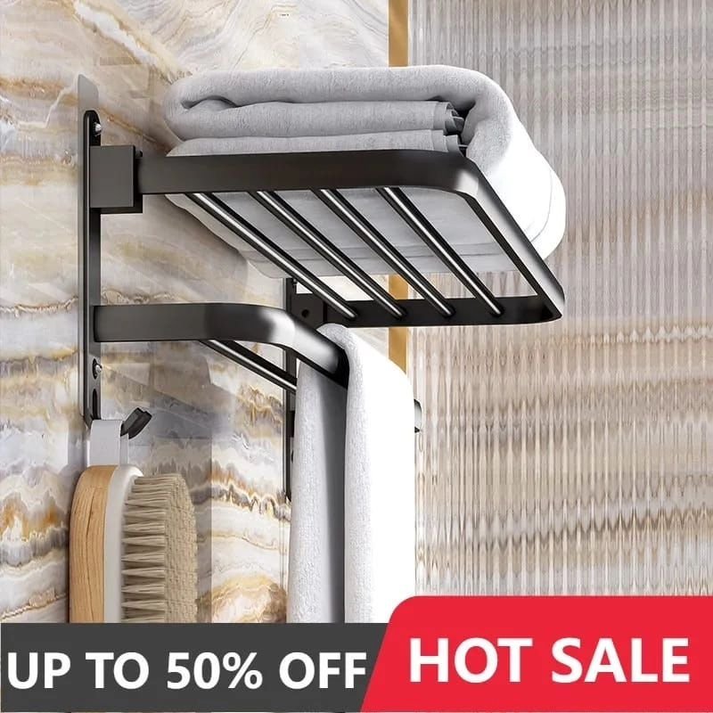 Wall Mounted Towel Rack Accessory with Hooks | - Elegant Households KE