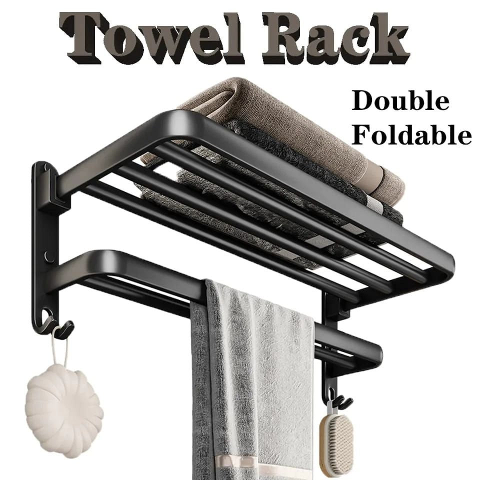 Wall Mounted Towel Rack Accessory with Hooks | - Elegant Households KE