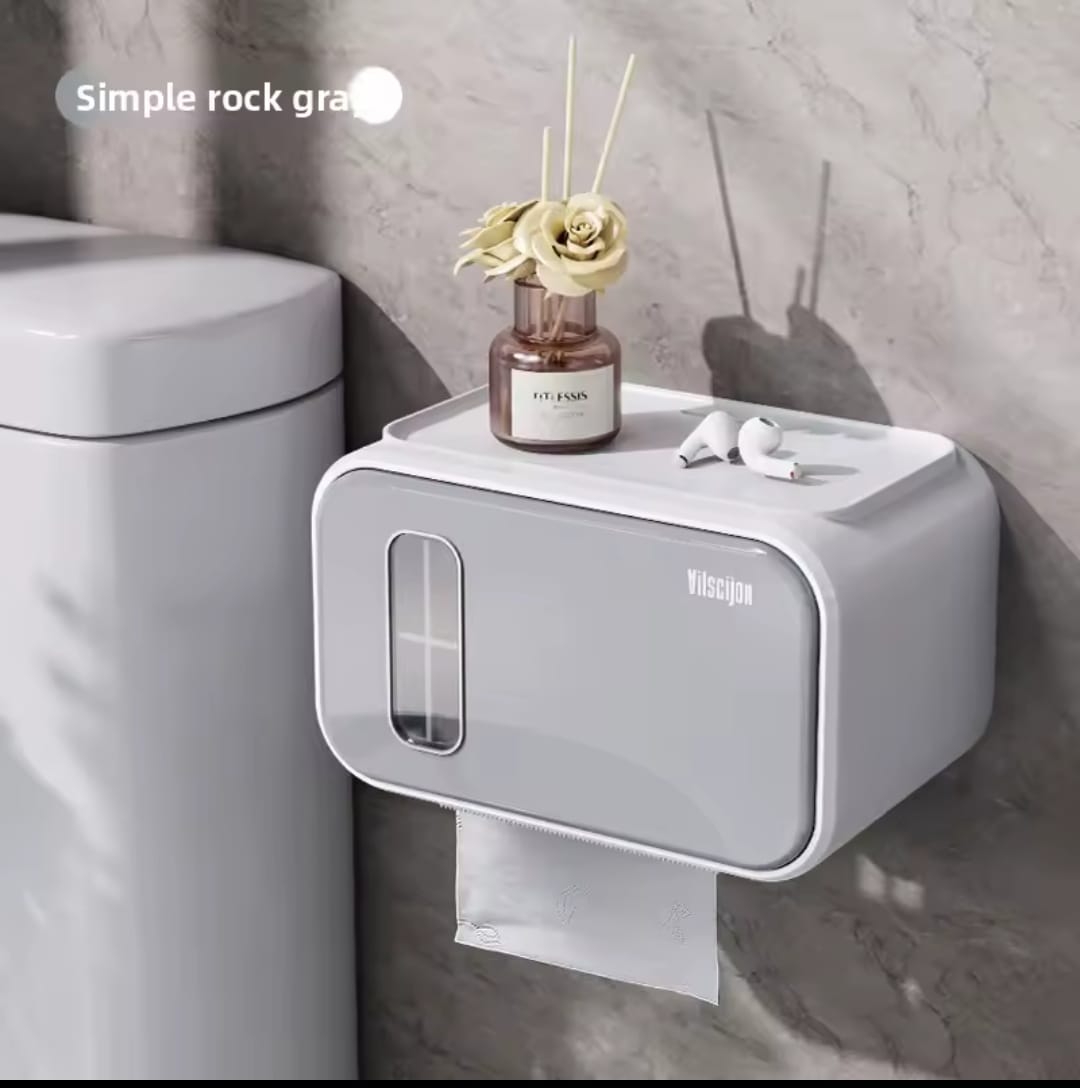 Waterproof Wall Mounted Toilet Paper Holder with Shelf | - Elegant Households KE