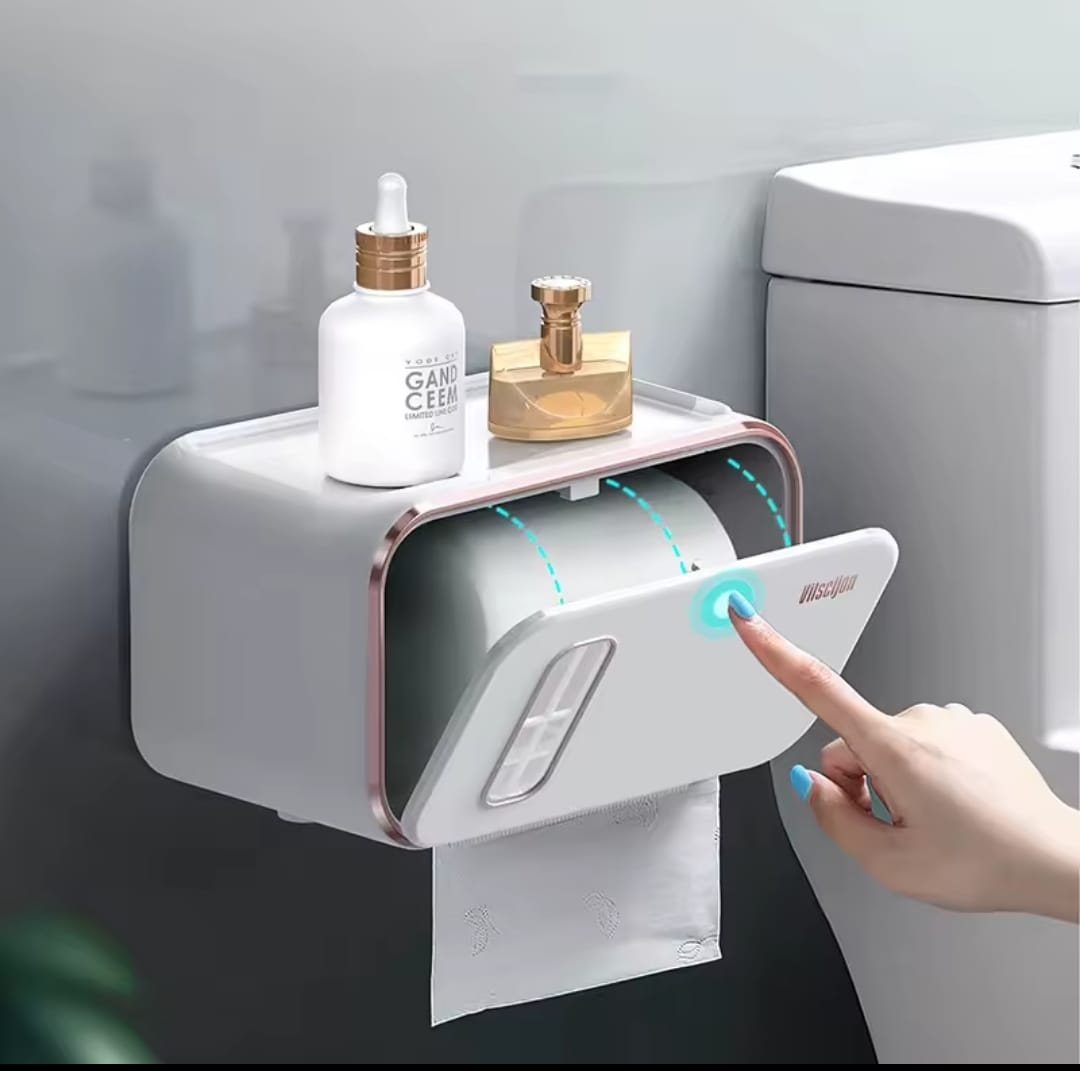 Waterproof Wall Mounted Toilet Paper Holder with Shelf | - Elegant Households KE