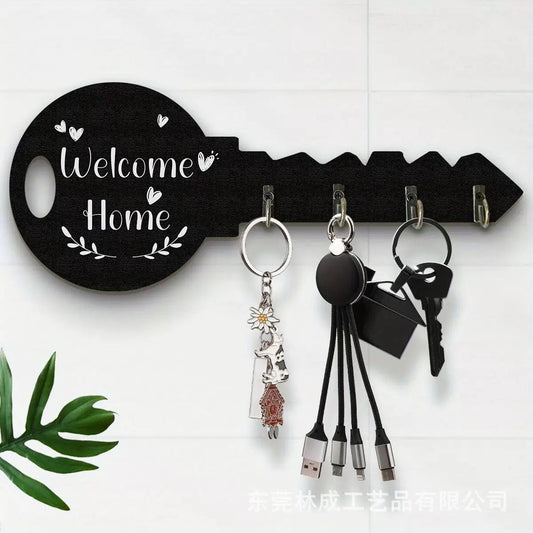 Welcome Home Wooden Key Holder – Wall Mounted Key Rack with Hooks | - Elegant Households KE