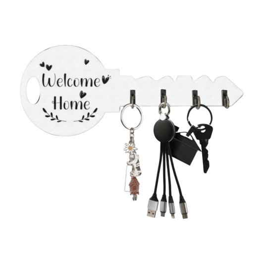 Welcome Home Wooden Key Holder – Wall Mounted Key Rack with Hooks | - Elegant Households KE