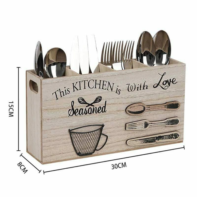 Wooden Kitchen Utensils Holder Cutlery | - Elegant Households KE