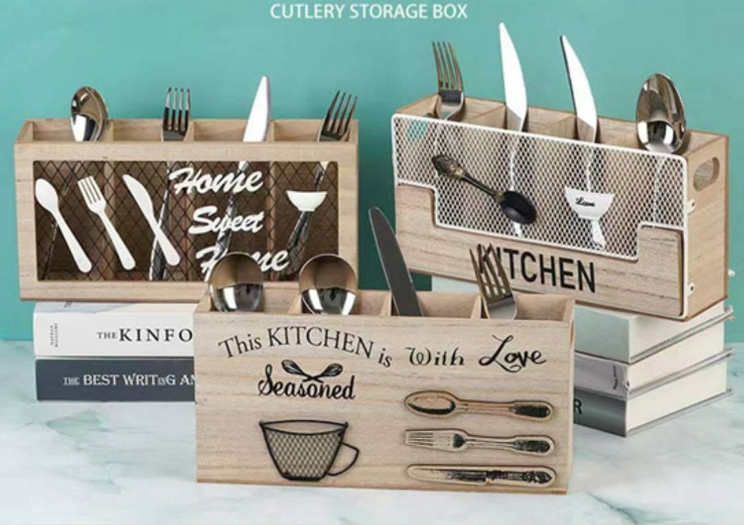 Wooden Kitchen Utensils Holder Cutlery | - Elegant Households KE