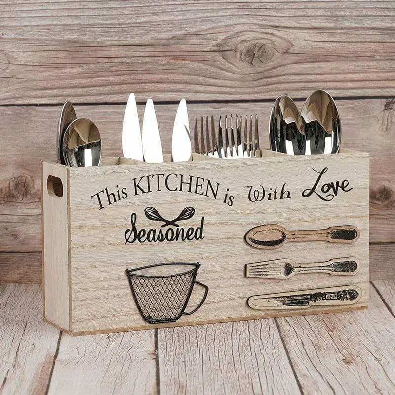 Wooden Kitchen Utensils Holder Cutlery | - Elegant Households KE
