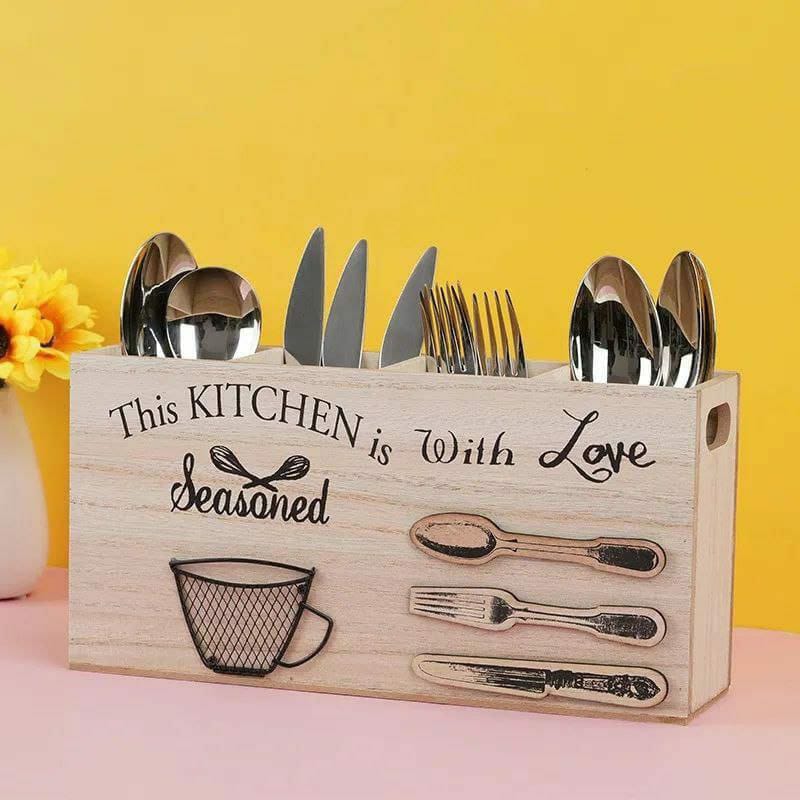 Wooden Kitchen Utensils Holder Cutlery | - Elegant Households KE